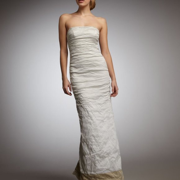 Nicole Miller Full length strapless charcoal dress with black trim, size 0 - Picture 8 of 8